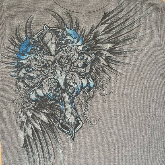 Vintage Men’s Y2K Cross & Eagle Long Sleeve Thermal Size Medium - Picture 6 of 10
